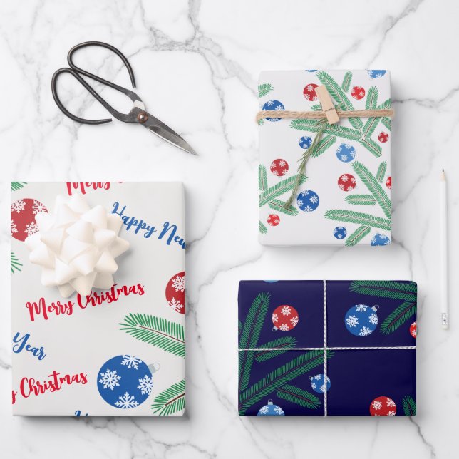 Christmas tree branch with snowflake decorations wrapping paper sheet (Front)