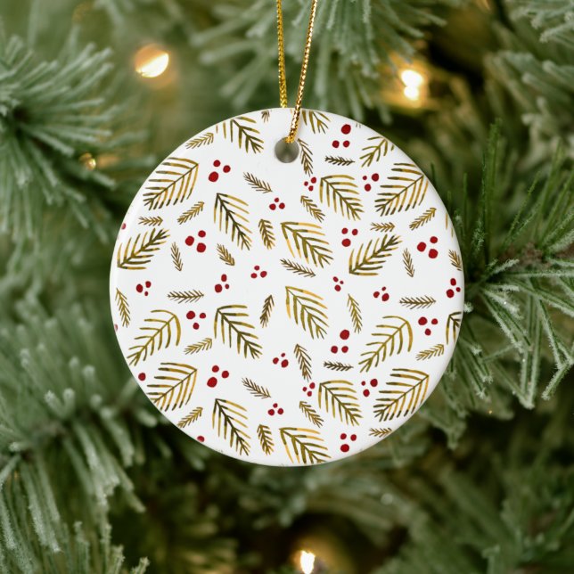 Christmas tree branches and berries - amber ceramic ornament (Tree)