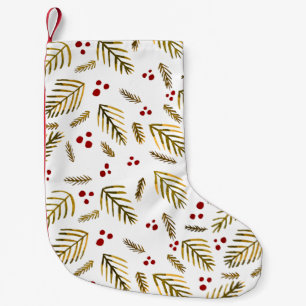 Christmas tree branches and berries - amber small christmas stocking