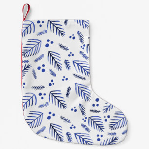 Christmas tree branches and berries - blue small christmas stocking