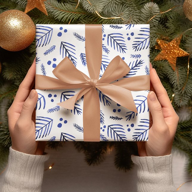 Christmas tree branches and berries - blue wrapping paper sheet (Creator Uploaded)