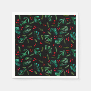 Christmas tree branches and berries - dark napkin