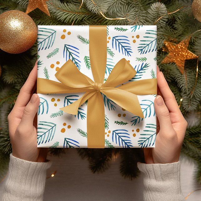 Christmas tree branches and berries - turquoise wrapping paper sheet (Creator Uploaded)