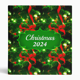 Christmas Tree Branches and Red Ribbons Binder