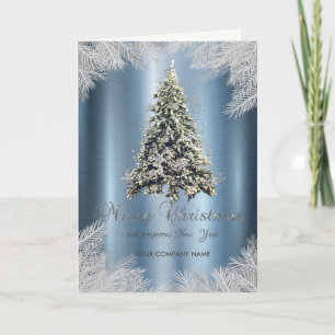 Christmas Tree Branches,Blue Metallic Corporate  Holiday Card