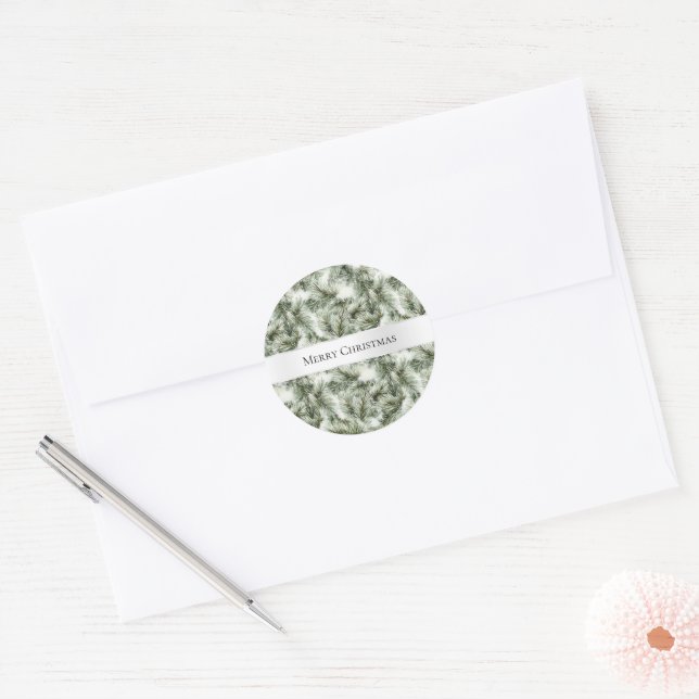 Christmas Tree Branches Classic Round Sticker (Envelope)