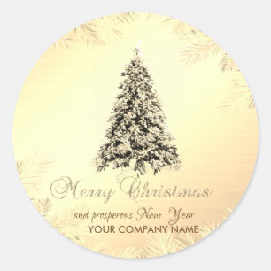 Christmas Tree,Branches,Gold ,Corporate  Classic Round Sticker