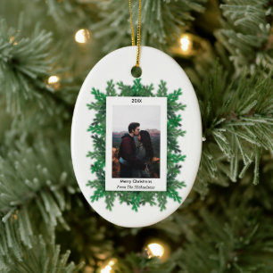 Christmas Tree Branches Photo Ceramic Ornament