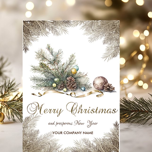 Christmas Tree Branches,Pine cones,Balls Corporate Holiday Card (Creator Uploaded)
