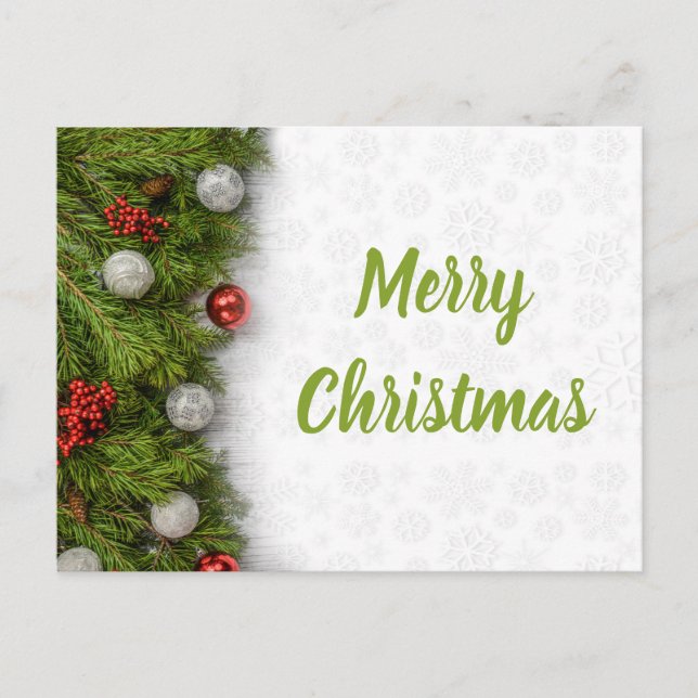 Christmas Tree Branches with Baubles Postcard (Front)
