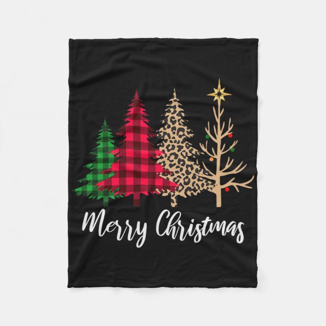 Christmas Tree Buffalo Plaid Red Green Leopard Xma Fleece Blanket (Front)