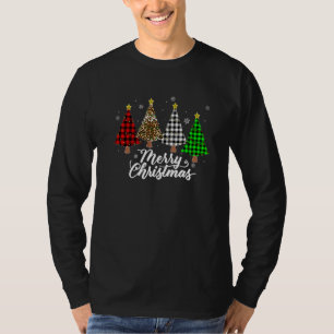 Christmas Tree Buffalo Plaid Red White Green Leopa T-Shirt