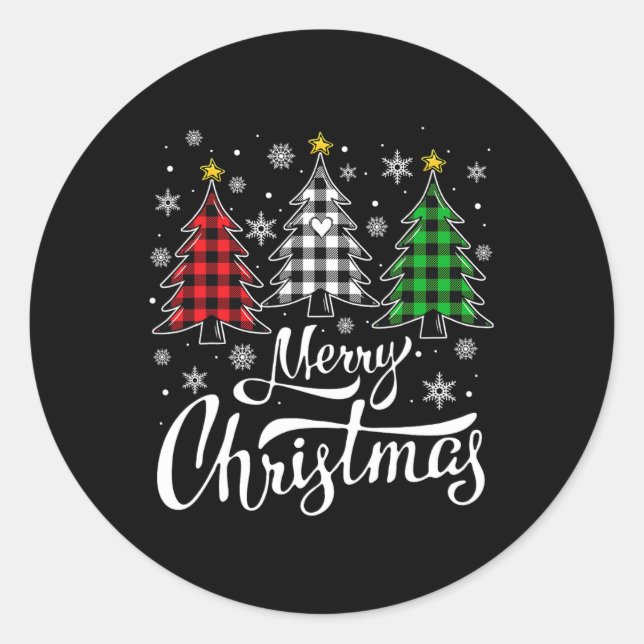 Christmas Tree Buffalo Plaid Red White Green Xmas  Classic Round Sticker (Front)