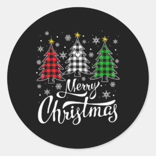 Christmas Tree Buffalo Plaid Red White Green Xmas Classic Round Sticker