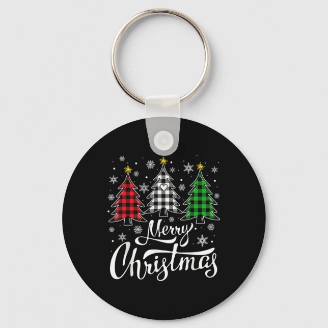 Christmas Tree Buffalo Plaid Red White Green Xmas  Keychain (Front)