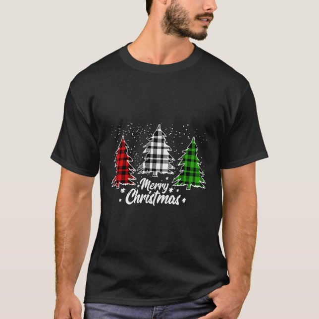 Christmas Tree Buffalo Plaid Red White Green Xmas  T-Shirt (Front)
