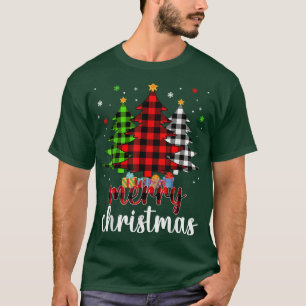 Christmas Tree Buffalo Plaid Red White Green Xmas T-Shirt