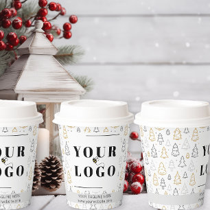 Christmas Tree Business Logo Patterned Custom Paper Cups