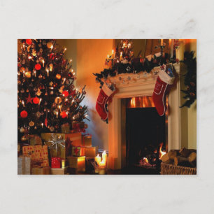 Christmas Tree by the Fire Holiday Postcard