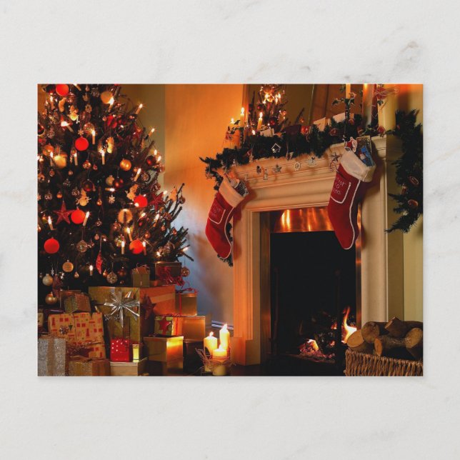 Christmas Tree by the Fire Holiday Postcard (Front)