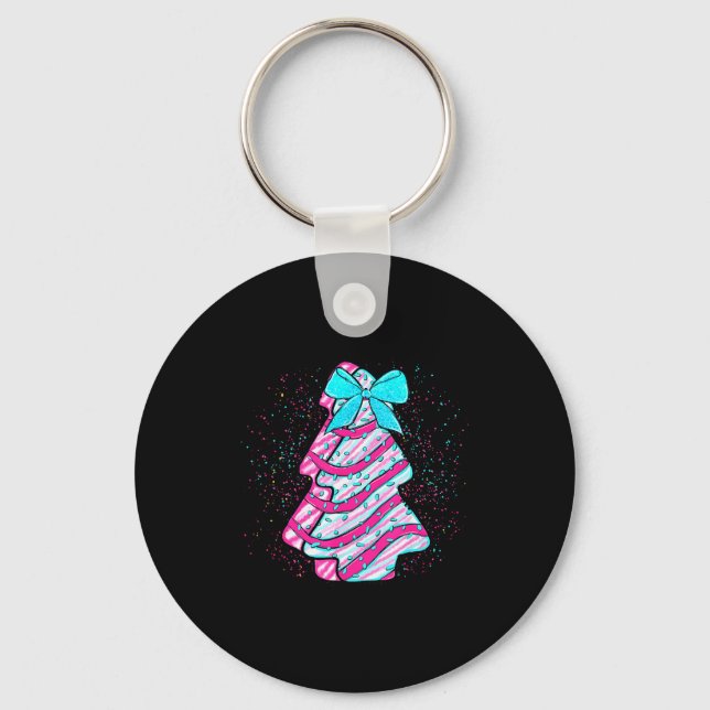 Christmas Tree Cake Coquette Bow Xmas Matching Fam Keychain (Front)