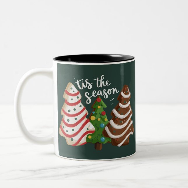 Christmas Tree Cake Tis The Season Xmas Holiday  Two-Tone Coffee Mug (Left)