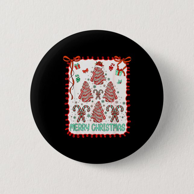 Christmas Tree Cakes Funny Debbie Becky Jen Cake L 2 Inch Round Button (Front)