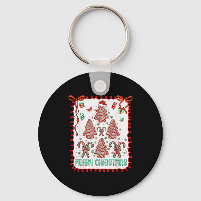 Christmas Tree Cakes Funny Debbie Becky Jen Cake L Keychain (Front)