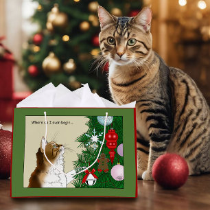 Christmas Tree Calico Cat Ornaments Funny Large Gift Bag