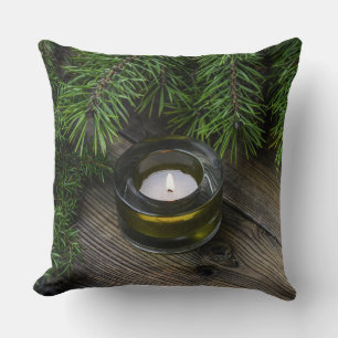 Christmas Tree & Candle Throw Pillow