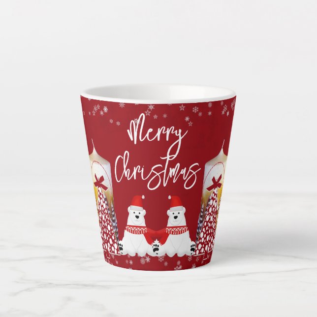 Christmas Tree Candle Winter Snowflakes Polar Bear Latte Mug (Front)
