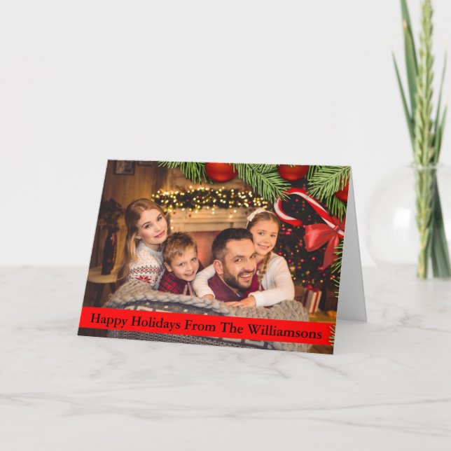 Christmas Tree Candy Cane Border Happy Holidays Holiday Card (Front)