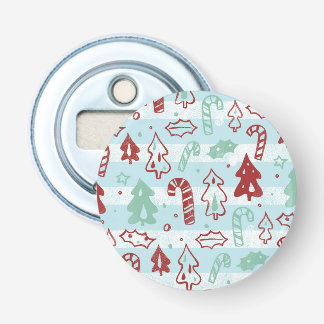 Christmas Tree Candy Cane Holly Pattern on Blue Bottle Opener