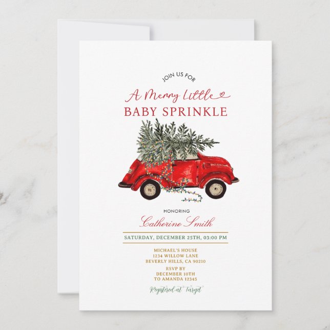 Christmas Tree Car Baby Sprinkle Invitation (Front)