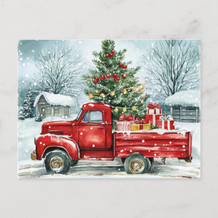 Christmas Tree Carrying Truck Holiday Postcard