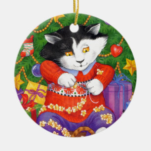 Christmas Tree Cat Ceramic Ornament