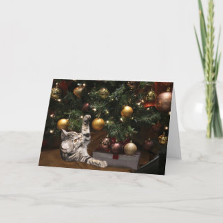 Christmas tree cat holiday card