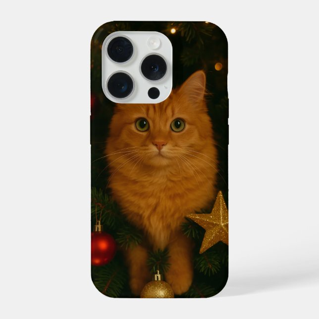 Christmas Tree Cat iPhone 15 Pro Case (Back)