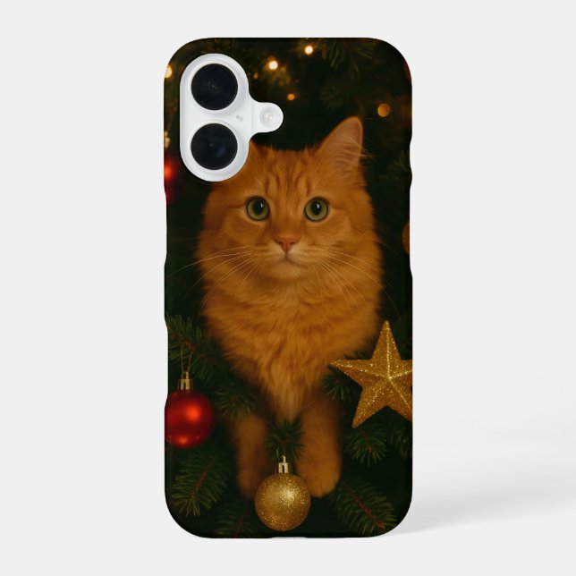 Christmas Tree Cat iPhone 16 Case (Back)