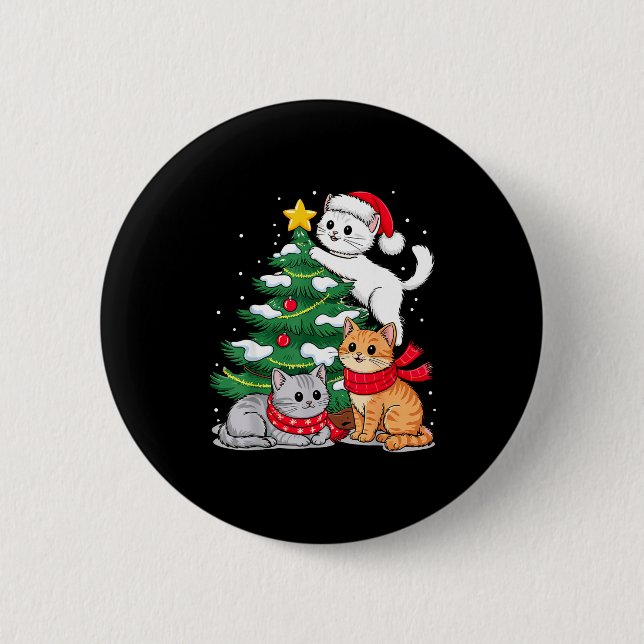 Christmas Tree Cats Xmas  2 Inch Round Button (Front)