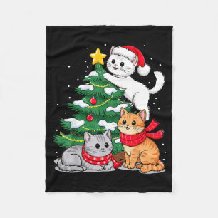 Christmas Tree Cats Xmas Fleece Blanket