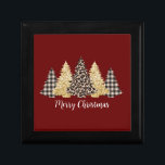 Christmas Tree Cheetah Print Buffalo Plaid Glitter Gift Box<br><div class="desc">A fun trendy Christmas tree cheetah leopard print,  buffalo plaid print gold glitter Christmas gift box.  Personalize it. A great box to put that special present in.</div>