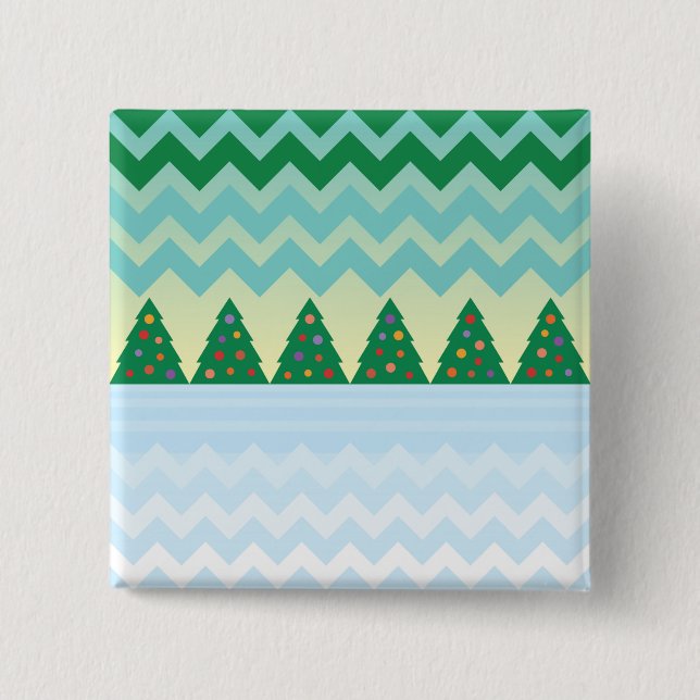 Christmas Tree Chevron Scene 2 Inch Square Button (Front)