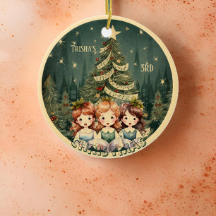 Christmas Tree Children Singing Carolers Ceramic Ornament