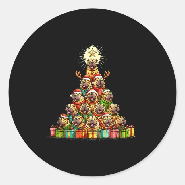 Christmas Tree Chinese Shar-pei Shar Pei  Classic Round Sticker (Front)