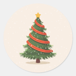 Christmas Tree, Christmas, Minimalist Classic Round Sticker