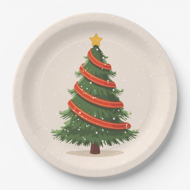 Christmas Tree, Christmas, Minimalist Paper Plate (Front)