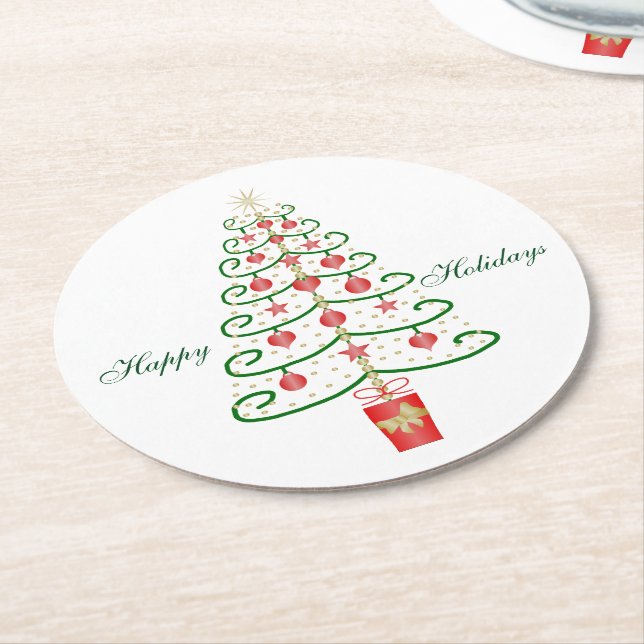 Christmas Tree Christmas Round Paper Coaster (Angled)
