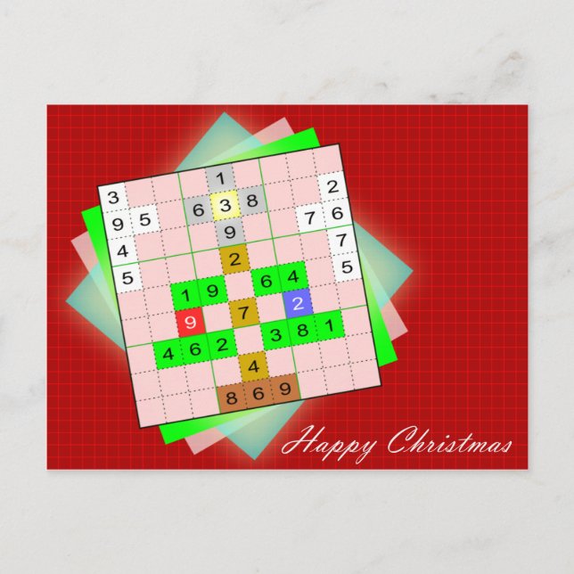 Christmas Tree - Christmas Sudoku Holiday Postcard (Front)