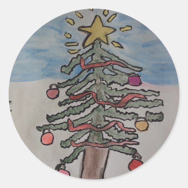 Christmas Tree Classic Round Sticker (Front)